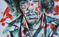 Aquarell, Kohle, Pastell auf Zeichenbatt, 50x70, "Jimi Hendrix" + Pastell-Kreide (lose Installation)