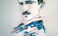 Aquarell, Kohle, Pastell auf Zeichenblatt, 50x70, "Nikola Tesla"